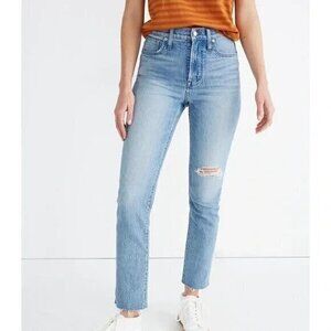 Madewell Perfect Vintage Crop Jeans Rosabelle AJ190 Light Wash Knee Hole